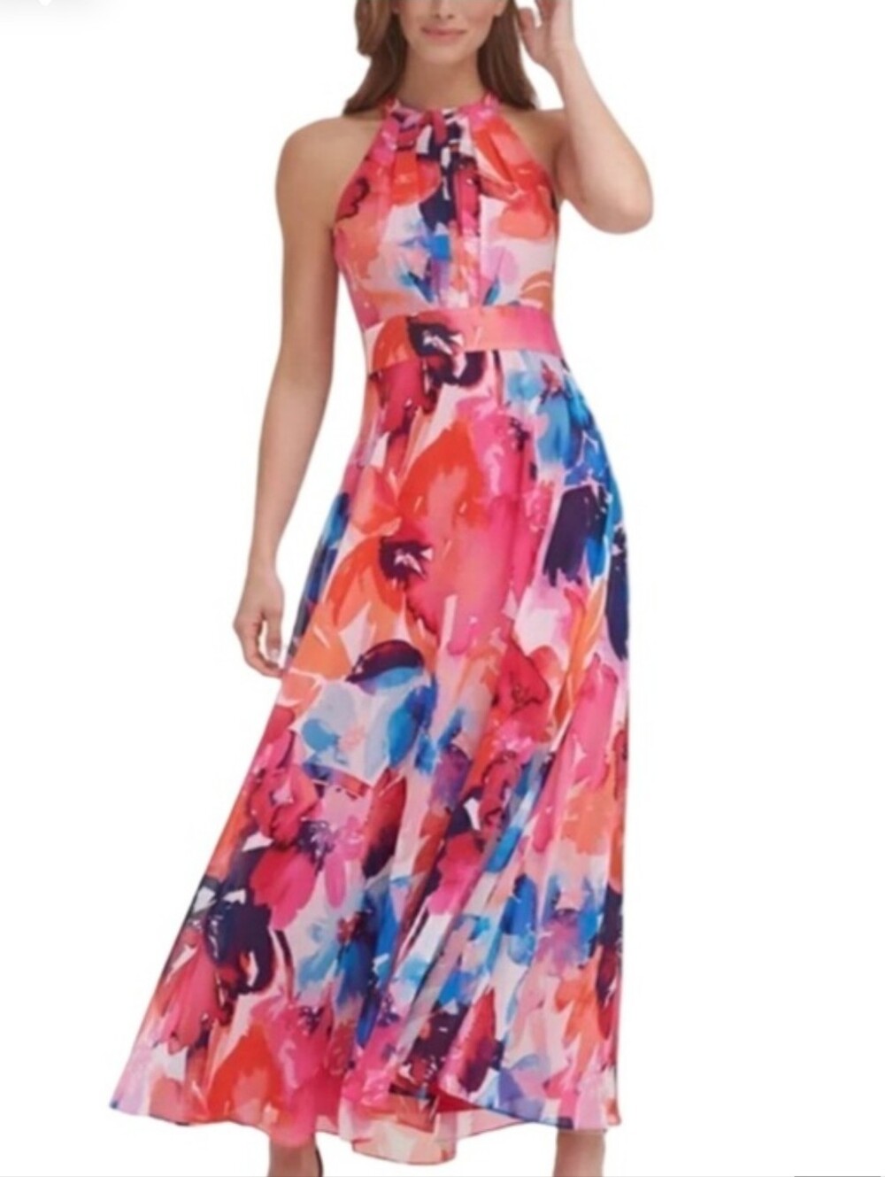 Eliza J pretty Pink Floral Watercolor ankle length dress size 2 like new